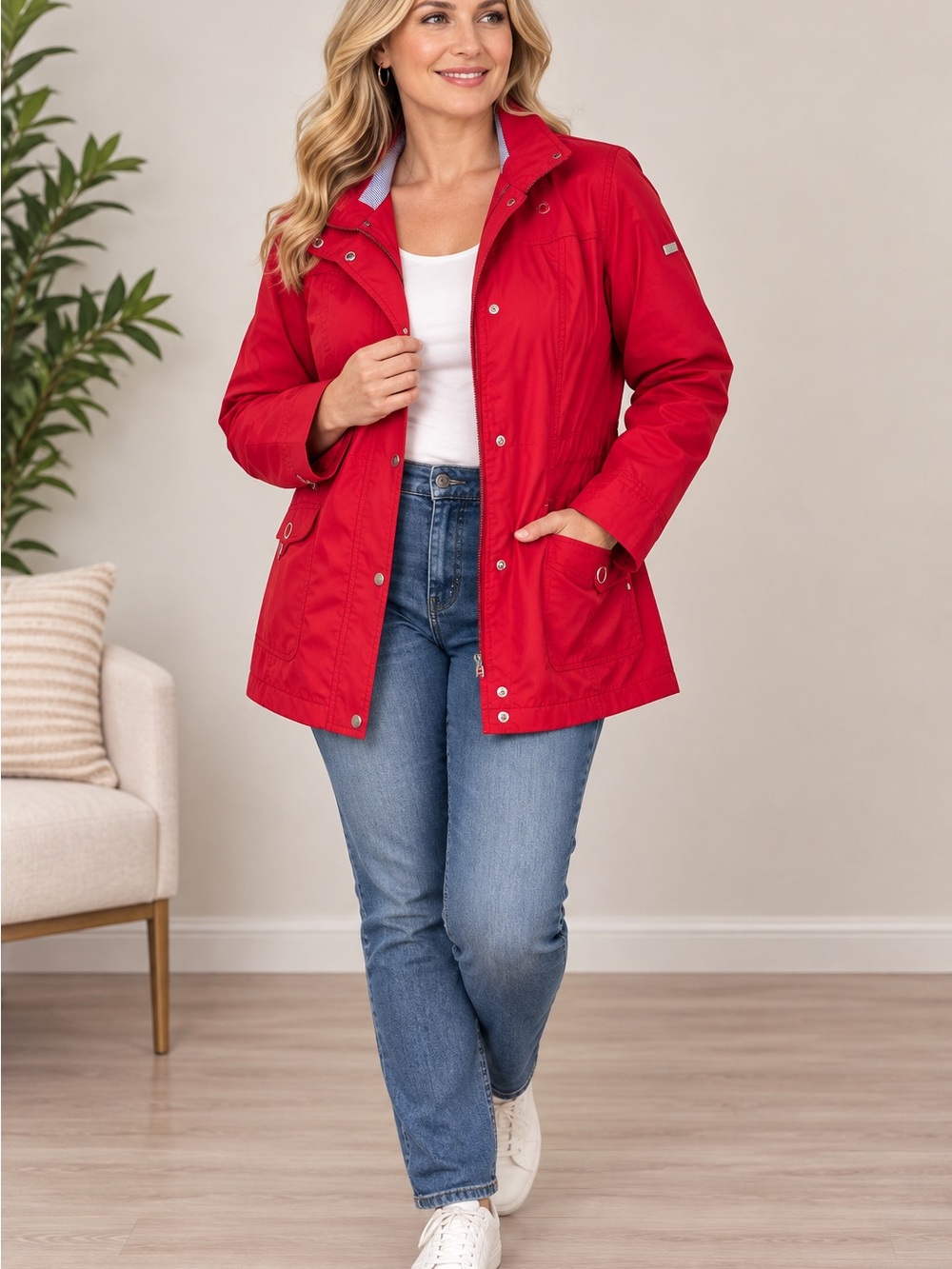Classic Red Utility Jacket for Women — Lightweight Everyday Layer